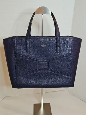 kate spade navy pebbled leather bow-detail tote